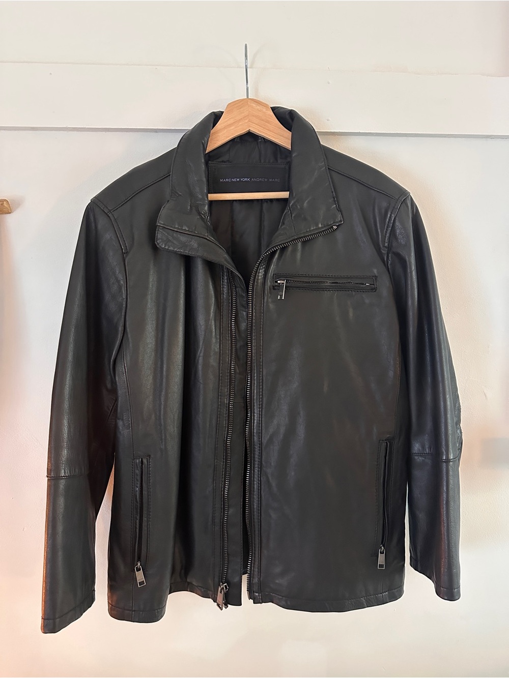 Marc New York Black Leather Bomber Jacket